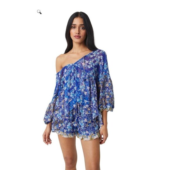Misa Los Angeles‎ Joa Lapis Ombre Blue Floral Chiffon Blouse Multiple Sizes New - Picture 1 of 12